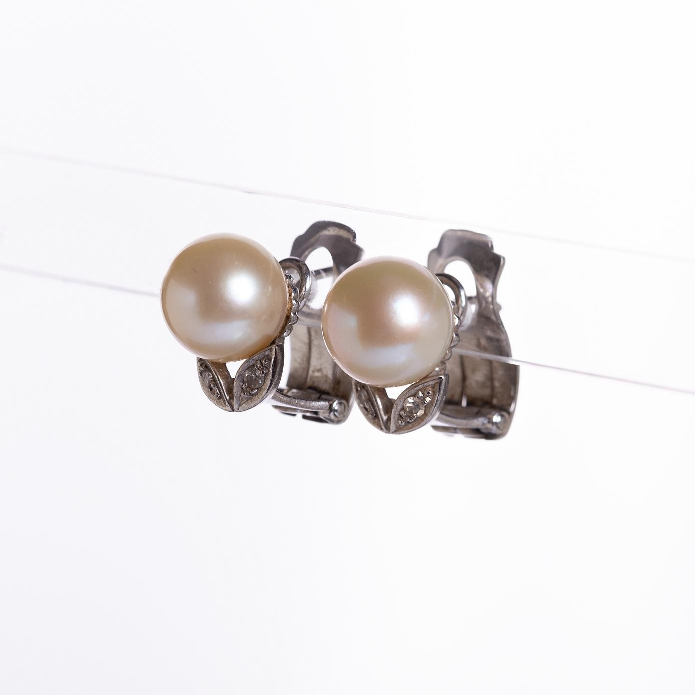 Caravanas en oro 18 K con perlas y brillantes