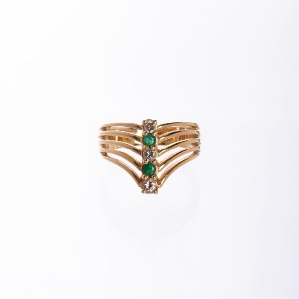Anillo en oro 14 K, diamantes y esmeraldas