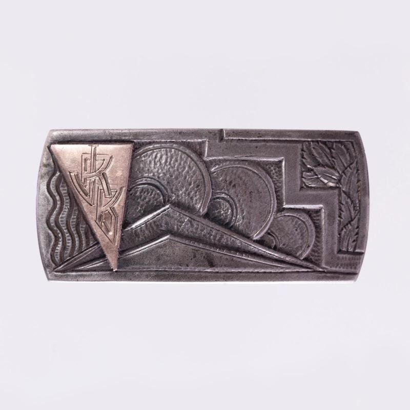 Hebilla art decó en plata y oro