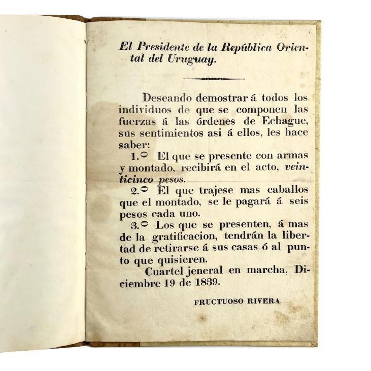 FRUCTUOSO RIVERA. El Presidente de la República Oriental del Uruguay.