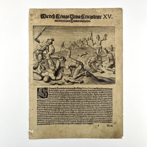 THÉODORE DE BRYXV. Wie der Königs Utina Kriegsleute mit den erlegten Feinden umgehen. Frankfurt. 1591.