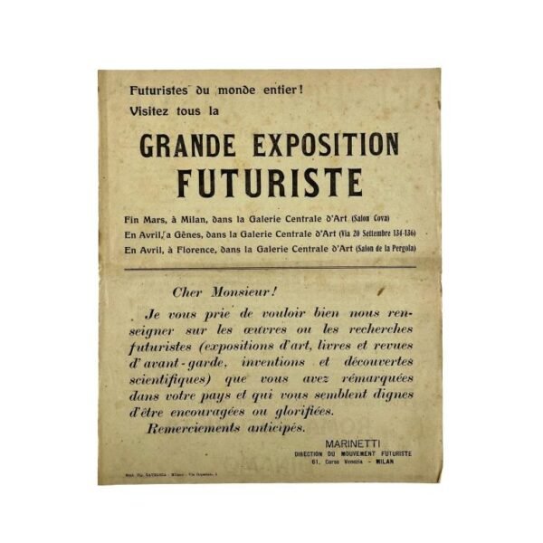 F. T. MARINETTI.
Le Futurisme avant, pendant, après la guerra.