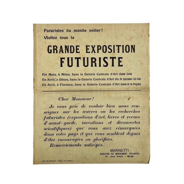 F. T. MARINETTI.
Le Futurisme avant, pendant, après la guerra.