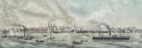 WILLEMS - MÈGE. Vista de Montevideo desde la bahía.