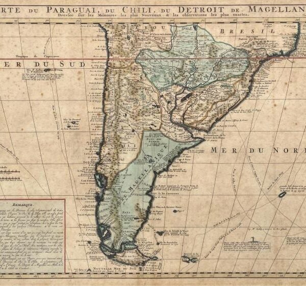 GUILLAUME DE L’ISLE; NICOLAS GUEUDEVILLE; ABRAHAM CHATELAIN. Carte du Paraguai, du Chili, du Detroit de Magellan &c.