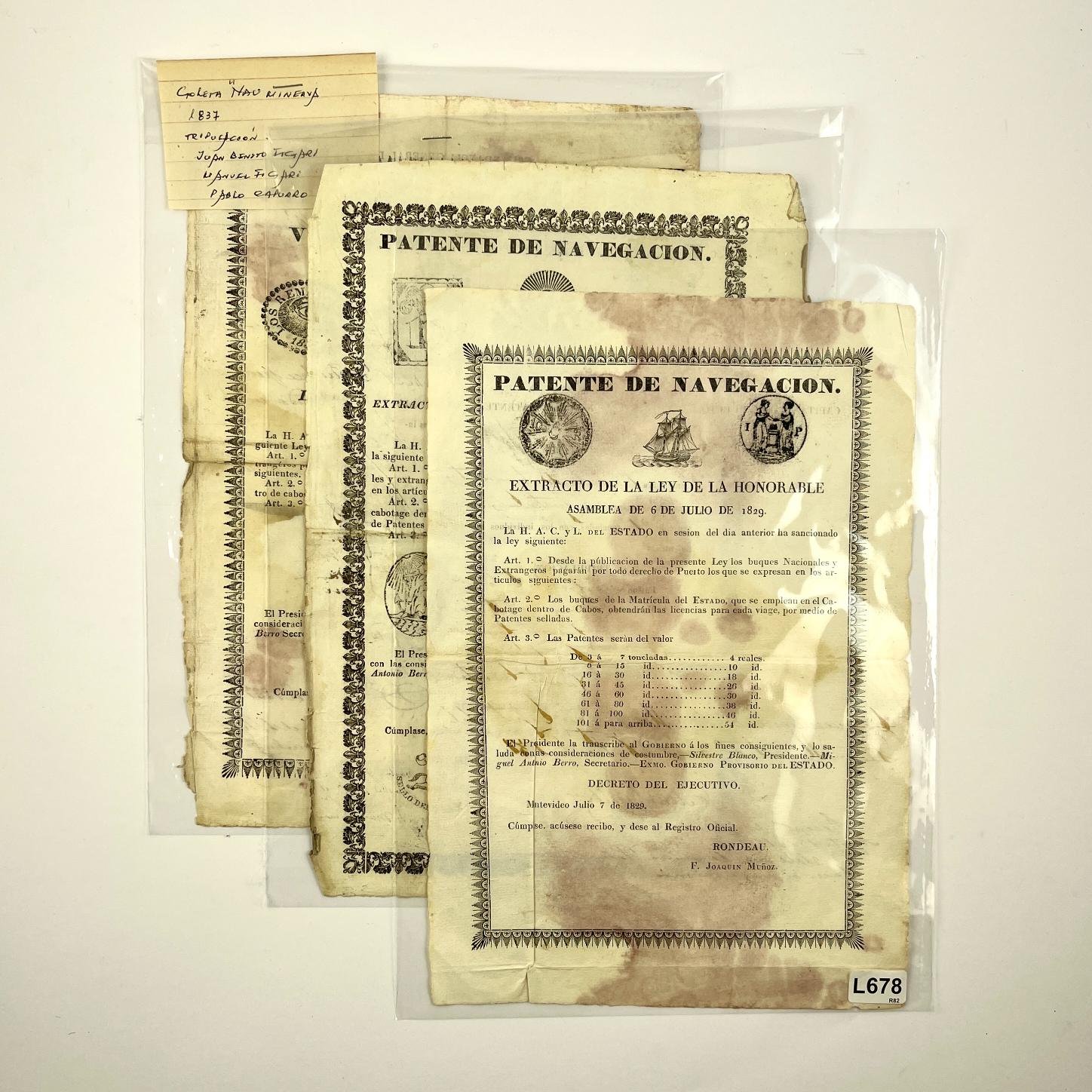 Tres patentes de navegación 1831
