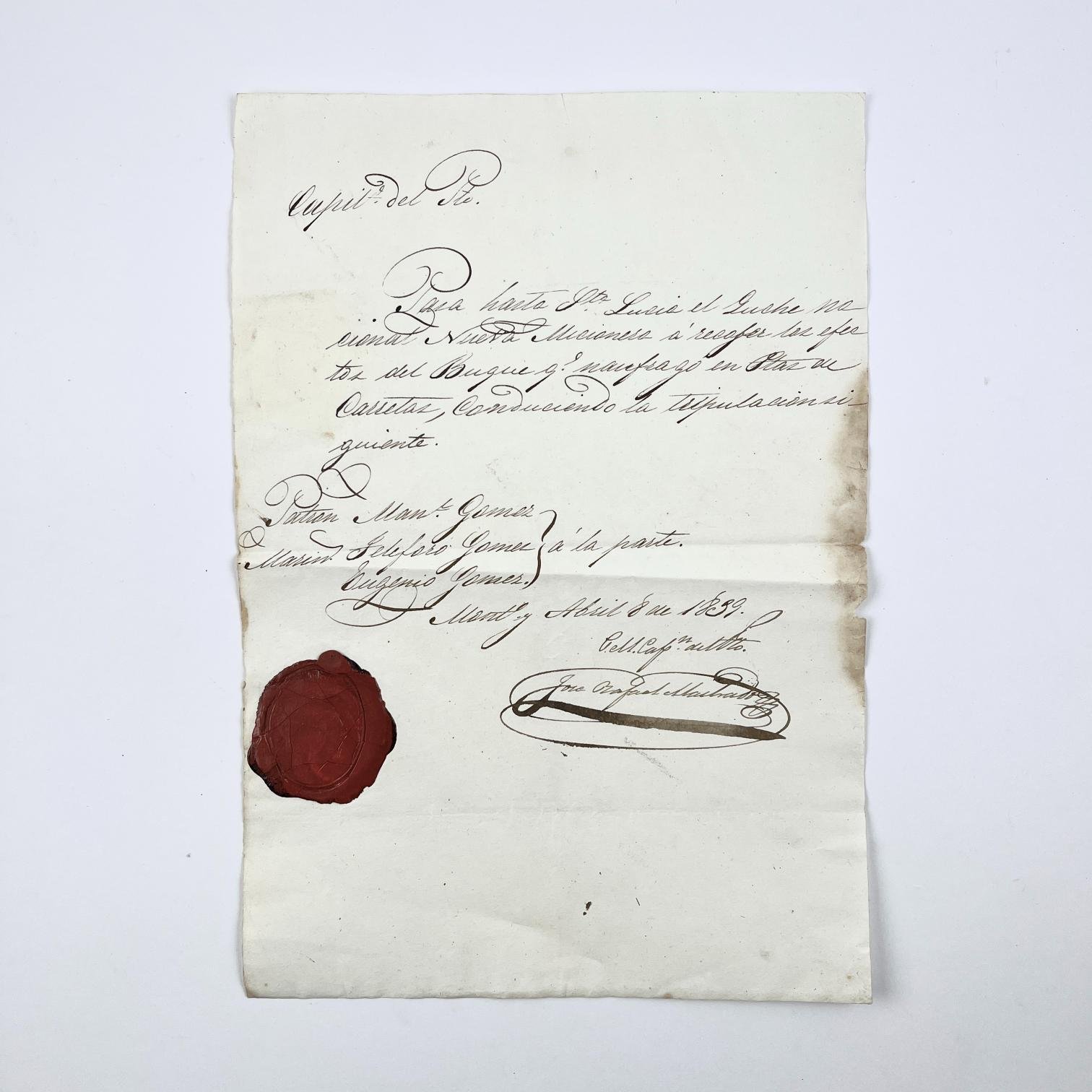 Documento naufragio 1839