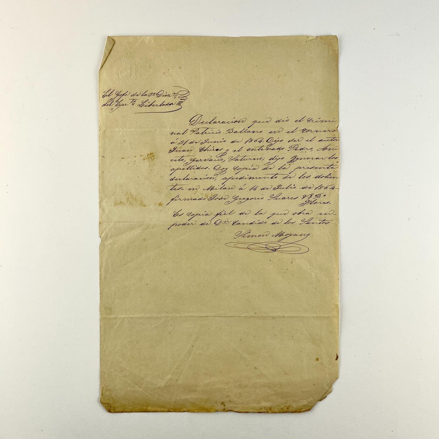 Carta Simón Moyano