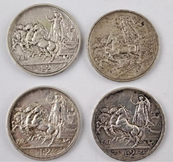 Italia 2 lire 1914 1915 1916 1917 plata