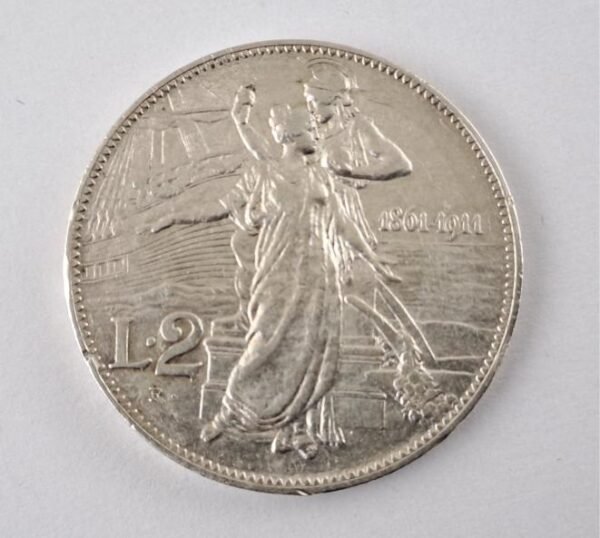 Italia 1911 2 lire plata Conmemorativa