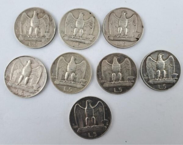 Italia 8 monedas 5 lire de plata 1926 a 1930