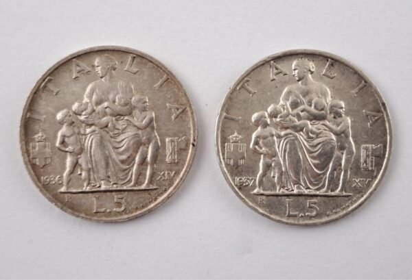 Italia 5 lire 1936  y 1937 de plata