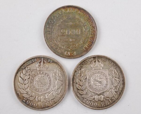 Brasil 2000 reis 1851 1888 1889 de plata