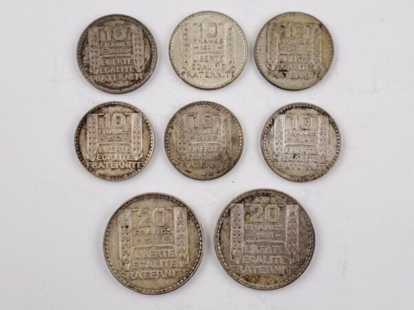 Francia 8 monedas de plata 10 y 20 francs
