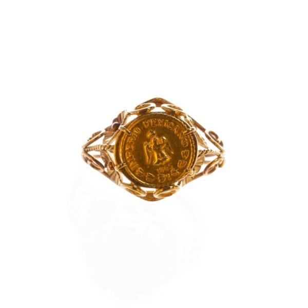 Anillo en oro 18 K con moneda mexicana en oro