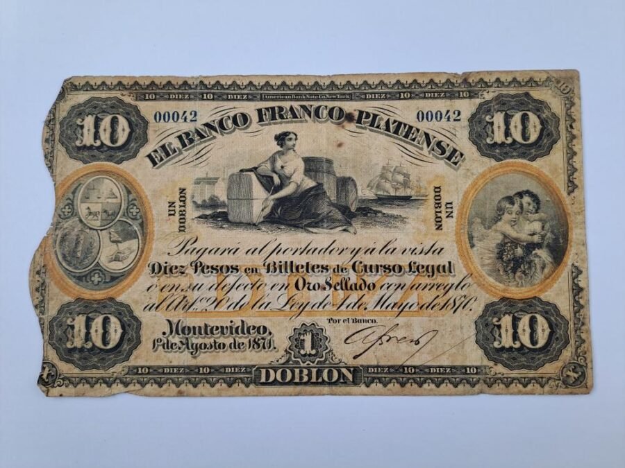 Banco Franco Platense billete 1871 Uruguay