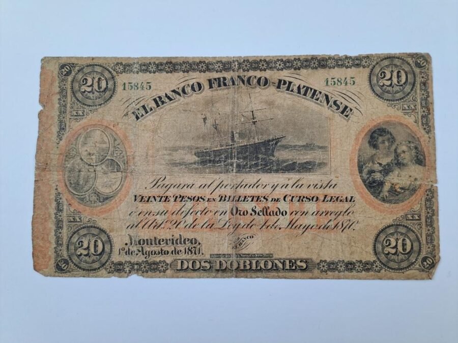 Banco Franco Platense billete 1871 Uruguay