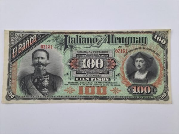 Billete Banco Italiano del Uruguay 100 pesos 1887