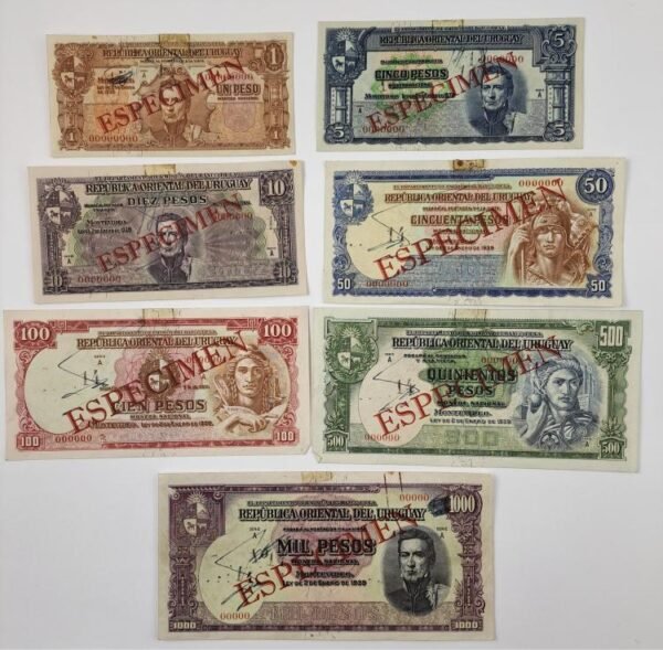 Uruguay 7 billetes Specimen 1939