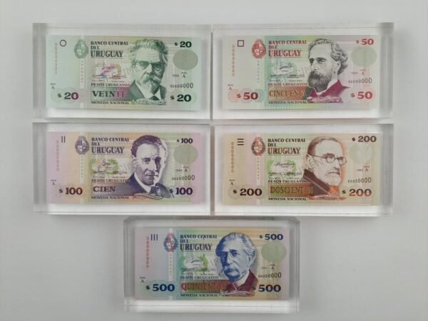 Uruguay 5 billetes Specimen 1994 y 1995