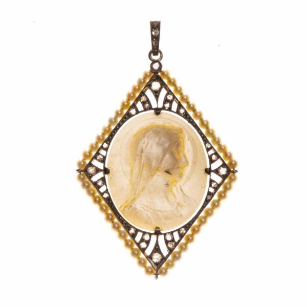 Colgante art decó en oro, diamantes y nácar