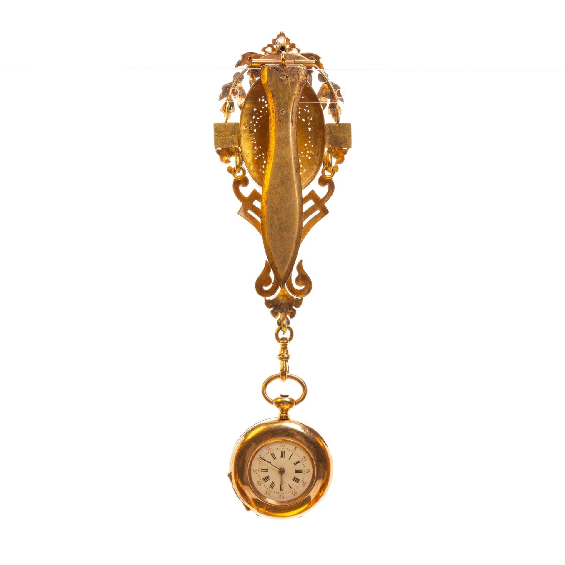 Reloj chatelaine s. XIX en oro 18 K amarillo y brillantes - Imagen 4