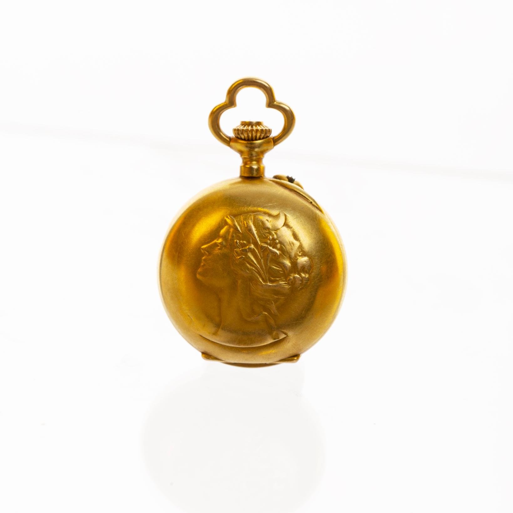 Reloj broche art nouveau en oro 18 K - Imagen 3