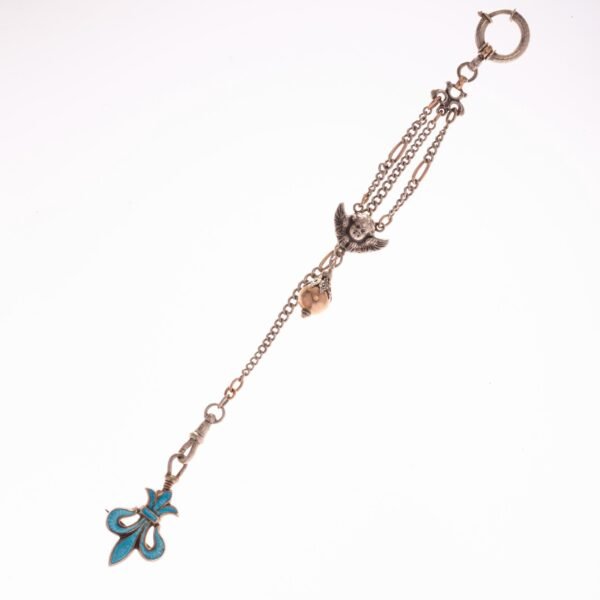 Cadena para reloj de bolsillo en plata, oro y esmalte