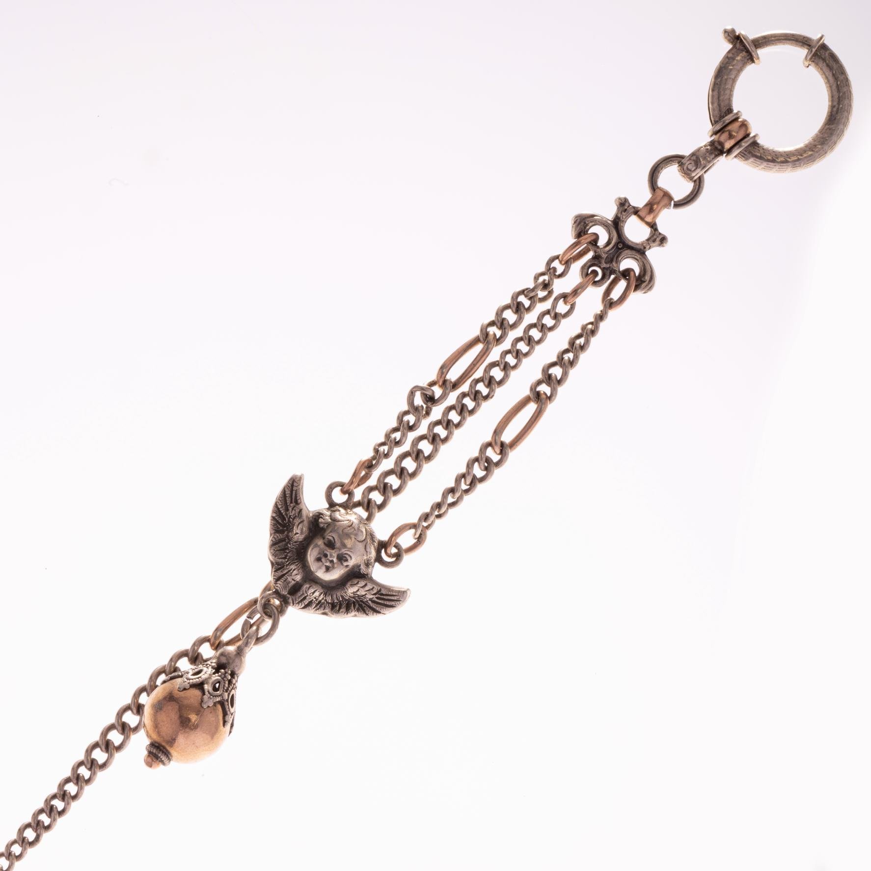 Cadena para reloj de bolsillo en plata, oro y esmalte - Imagen 2