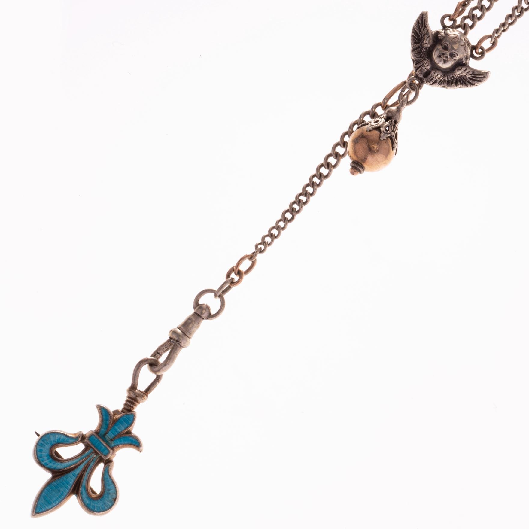 Cadena para reloj de bolsillo en plata, oro y esmalte - Imagen 3