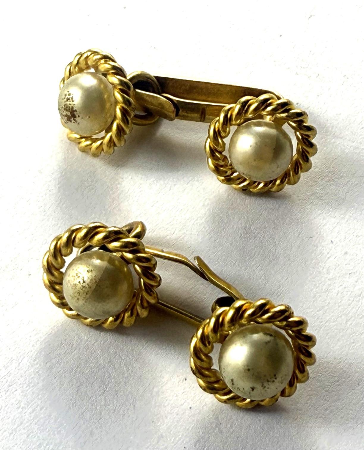 Par de gemelos en oro 18 K y perlas