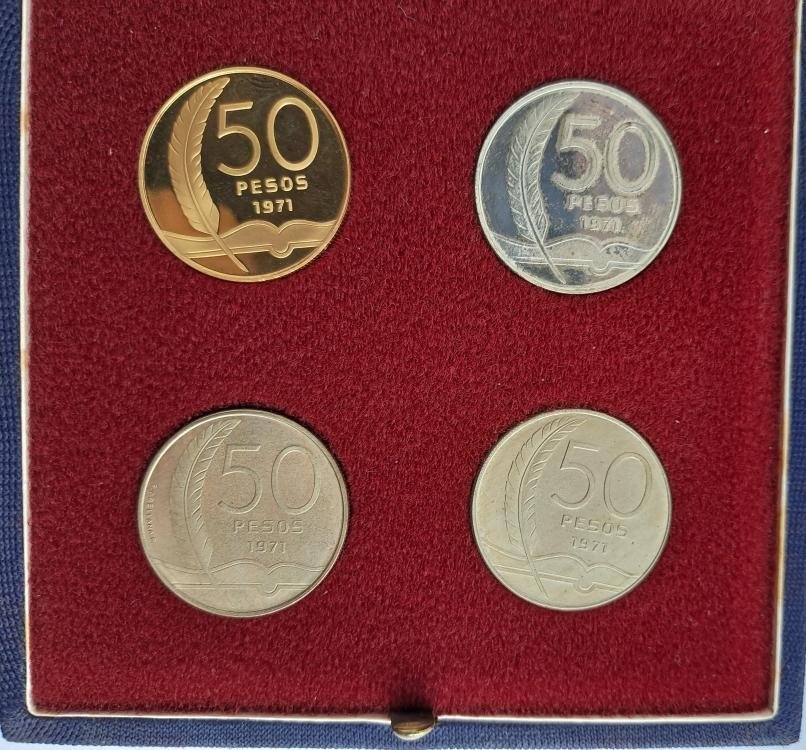 Uruguay Set 4 monedas 1971 50 pesos homenaje a Rodo en oro y plata - Imagen 3