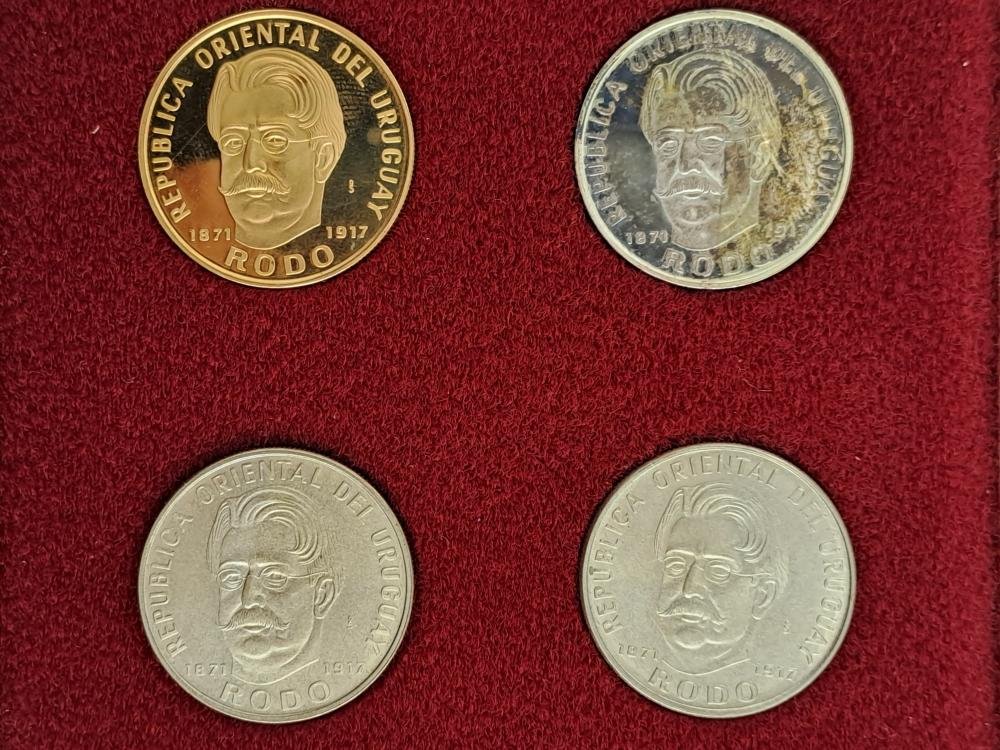Uruguay Set 4 monedas 1971 50 pesos homenaje a Rodo en oro y plata - Imagen 2