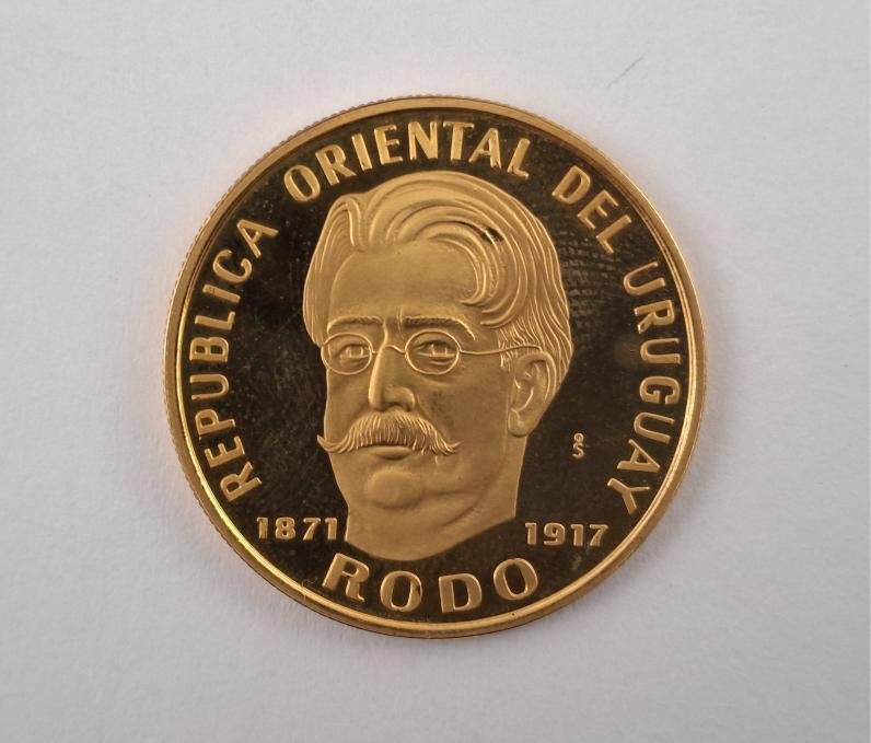 Uruguay Set 4 monedas 1971 50 pesos homenaje a Rodo en oro y plata - Imagen 4