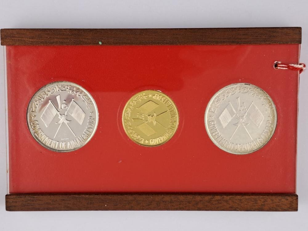 Ajman Emiratos Arabes Unidos set 3 monedas 1971 riyals de oro y plata - Imagen 2