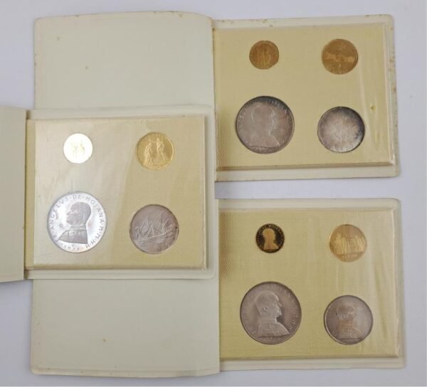 Orden de Malta 3 sets de 4 monedas escudos de oro y plata