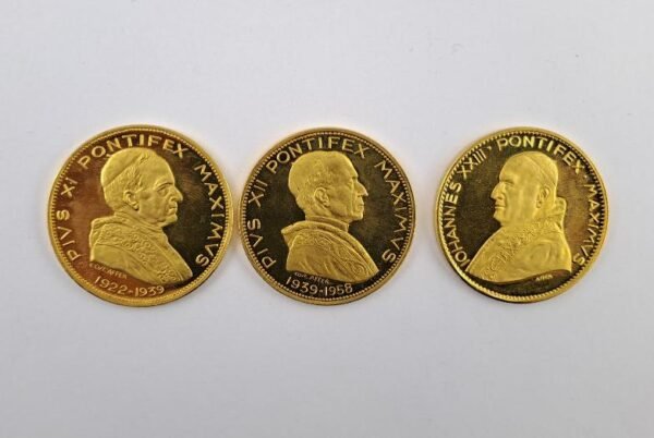 3 Medallas Vaticano PIo XI, Pío XII y Juan XXIII de oro