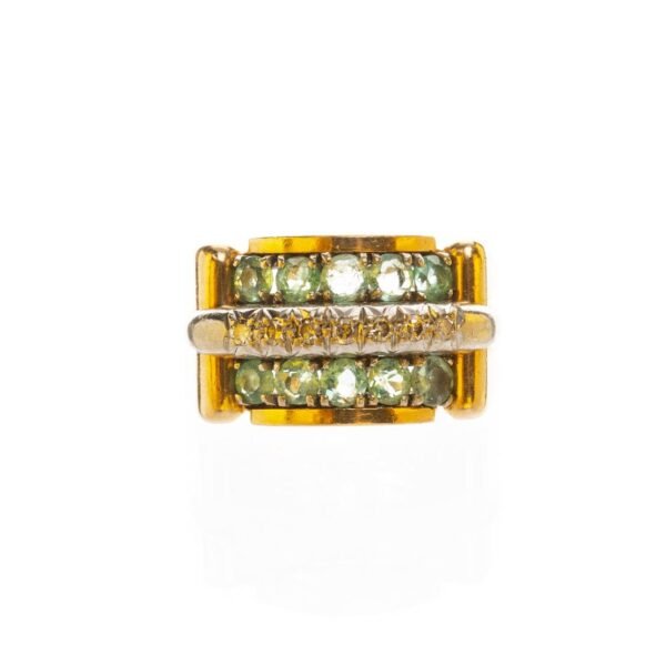 Anillo en oro 18 K, esmeraldas y brillantes