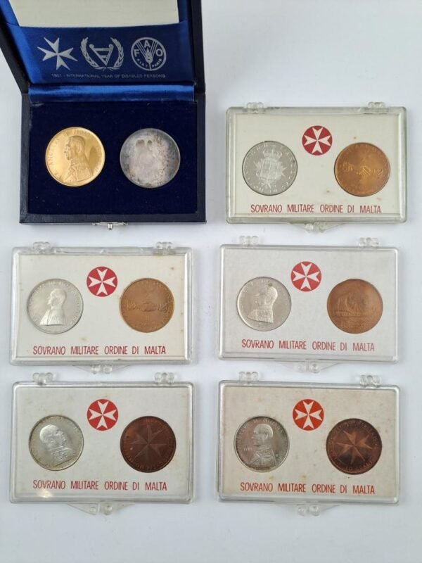 Orden de Malta 6 Set de 2 monedas plata y bronce