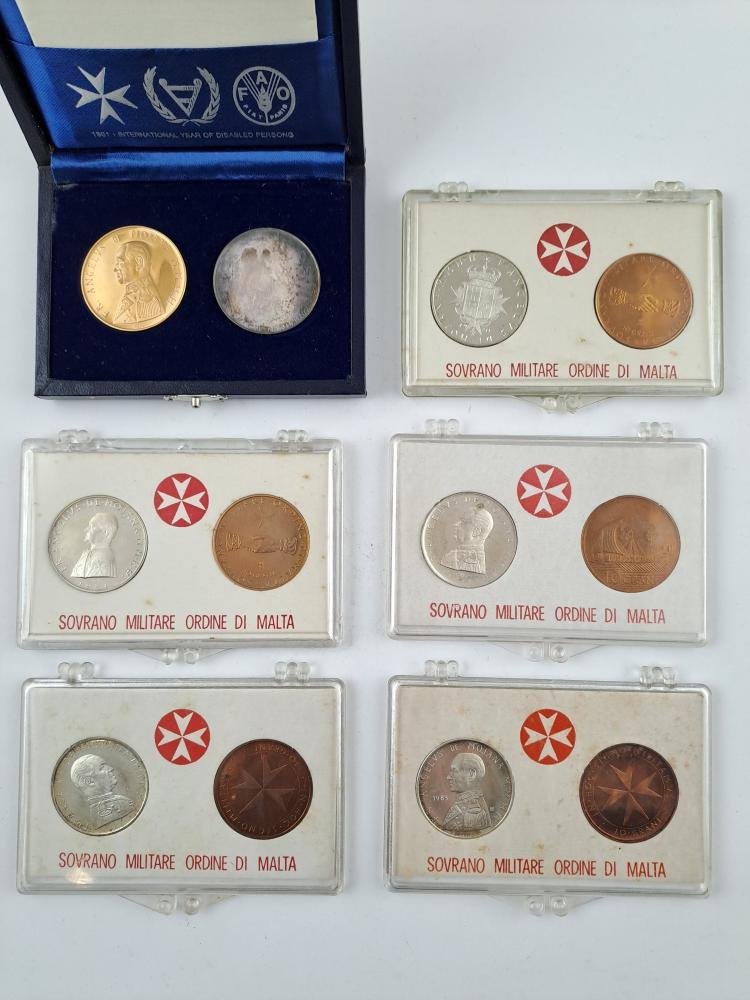 Orden de Malta 6 Set de 2 monedas plata y bronce