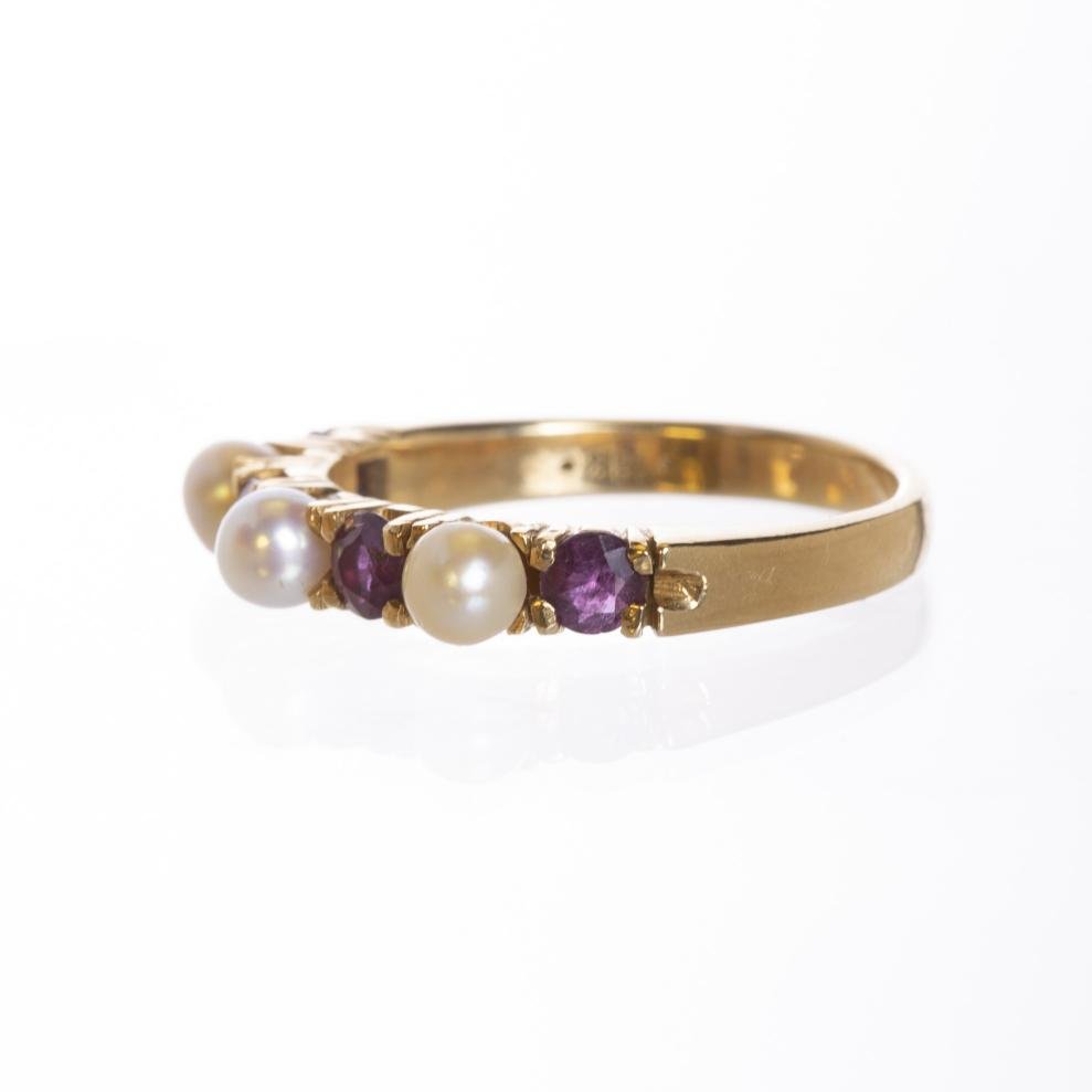 Anillo en oro 18 K, perlas y rubíes - Imagen 2