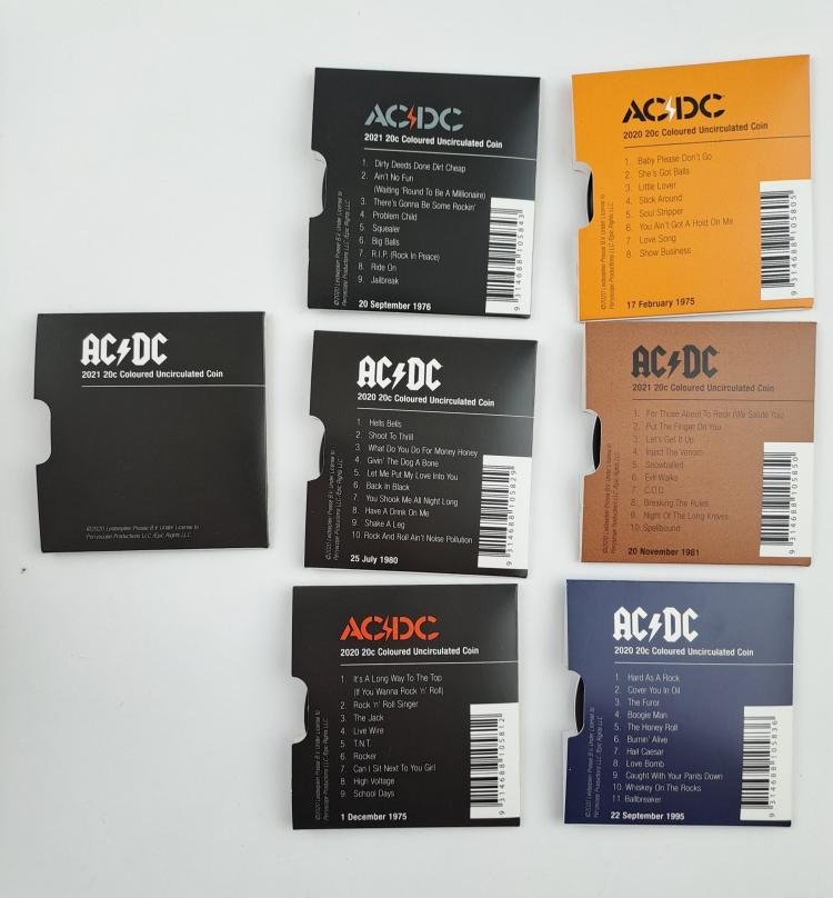 Australia AC DC set 7 monedas homenaje a 6 díscos - Imagen 3