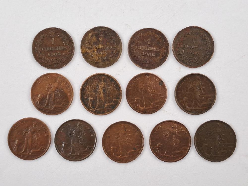 Italia 13 monedas 1 centésimo 1909 a 1918