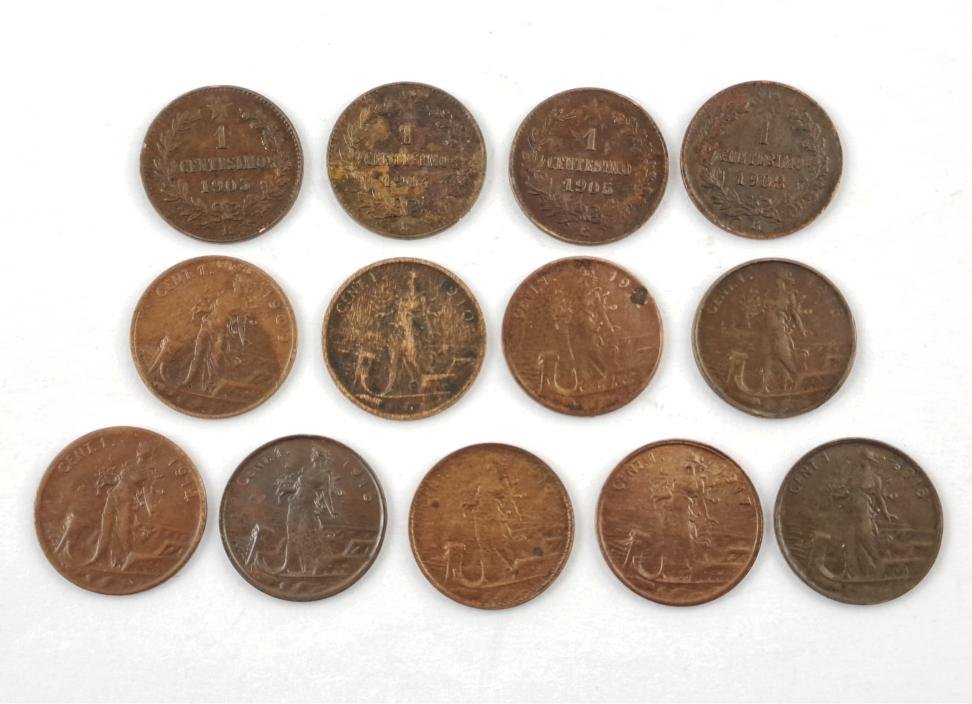 Italia 13 monedas 1 centésimo 1909 a 1918 - Imagen 2