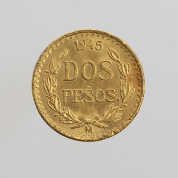 Moneda mexicana en oro 2 pesos